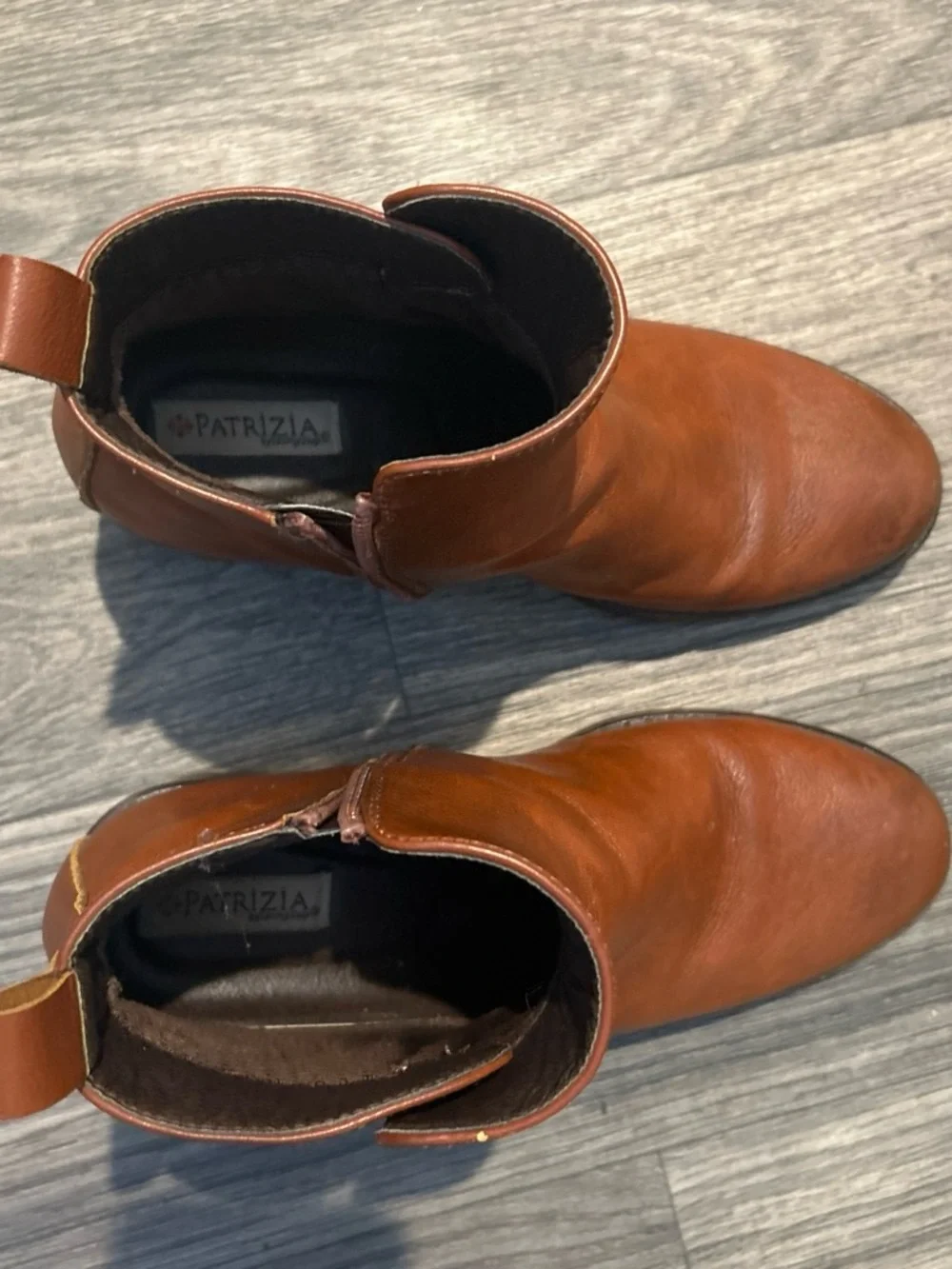 Women's Cognac Leather Ankle Booties with Block Heel